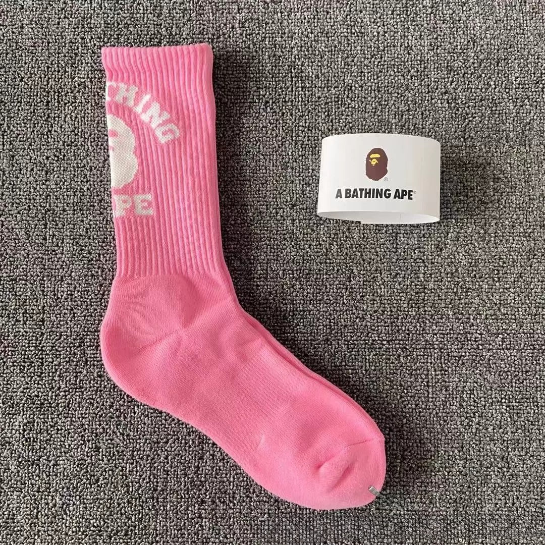 Bathing Ape Bape Socks Ape Head Towel Bottom Socks Men's and Women's Color Sports Trend Brand Long Tube Skateboard