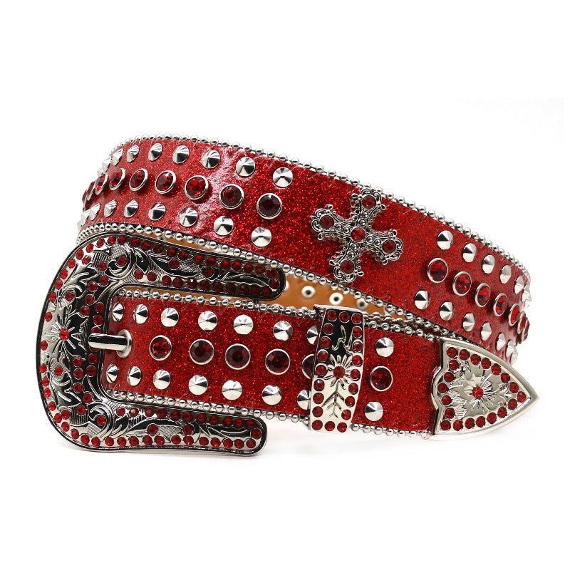 Hip-hop punk rhinestone belt y2k cross accessories