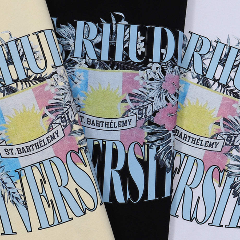 Rhude T Shirt Flag Floral Print Short Sleeve T-Shirt