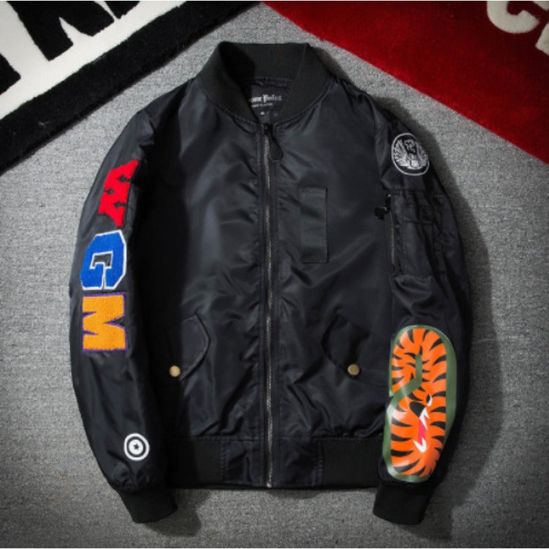 Mens Bomber Jacket MA-1 Winter Thickness available cotton-padded jacket shark pilot couple autumn and winter embroidery camouflage