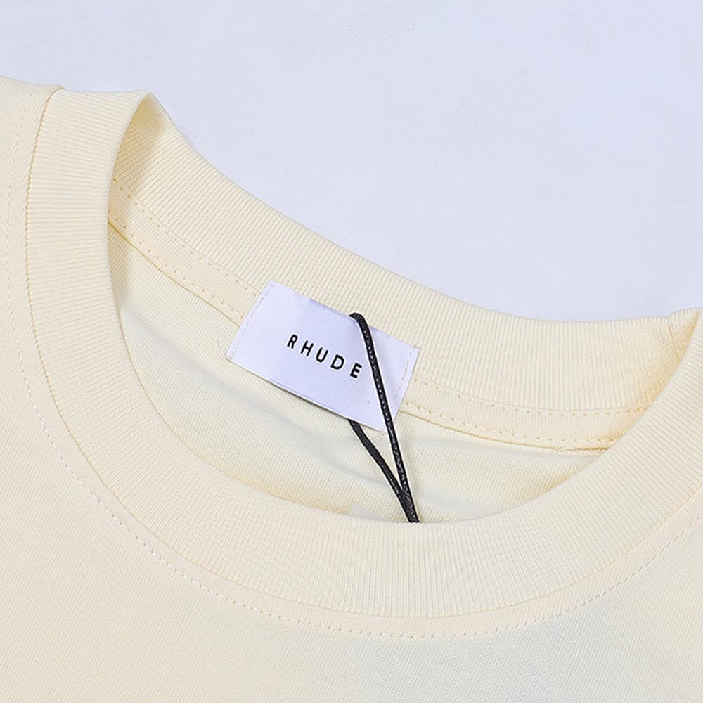 Rhude T Shirts Sunset Beach Pattern Printed Cotton Casual Short Sleeves Men and Women