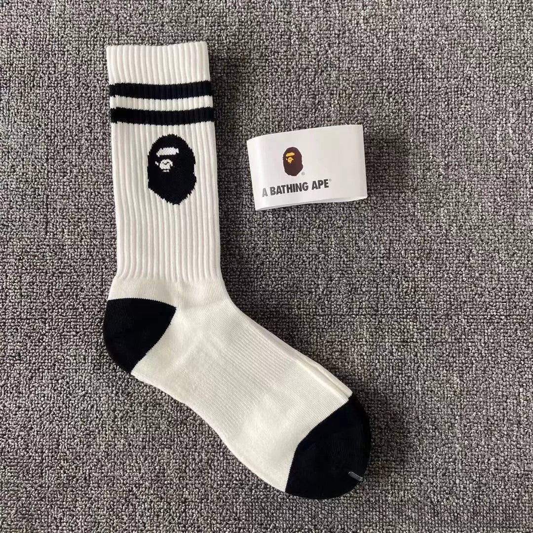 Bathing Ape Bape Socks Ape Head Towel Bottom Socks Men's and Women's Color Sports Trend Brand Long Tube Skateboard