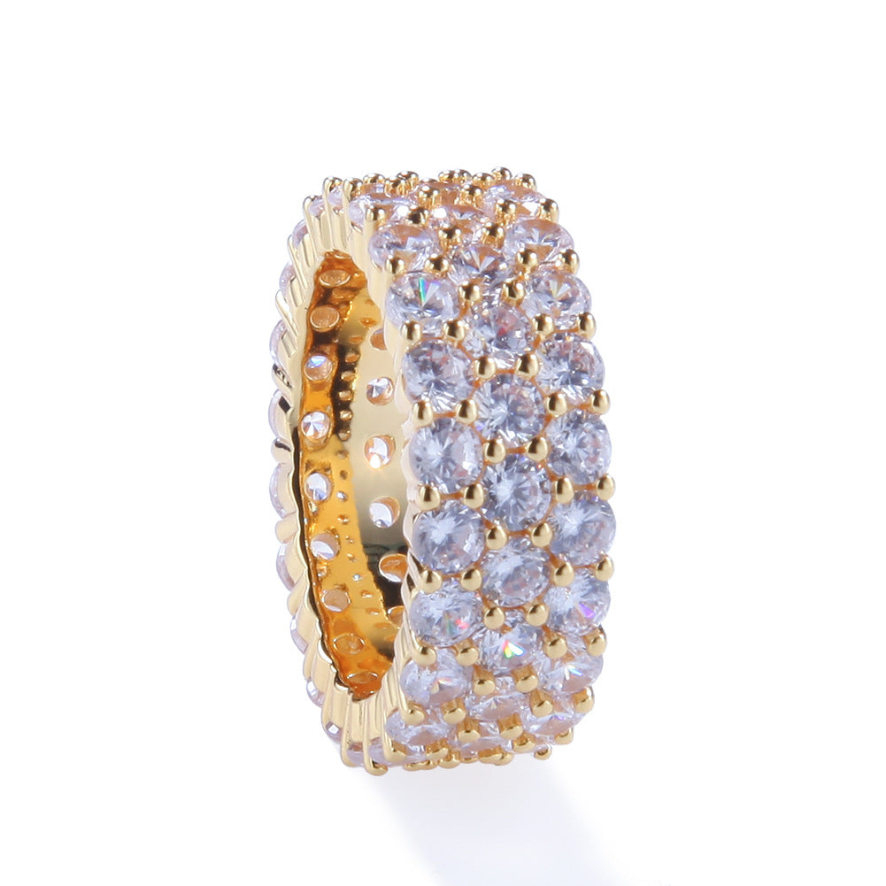 Rings Hip Hop Diamond Set 3-Row Zircon Ring BlingBling Spectrum St. Valentine's