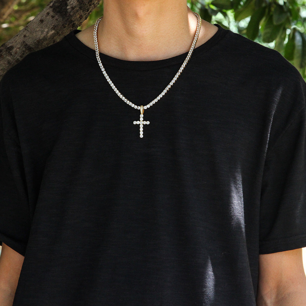 Jewelry Hip Hop Zircon Cross Tennis Street Punk Necklace Spectrum St. Valentine's Crosses