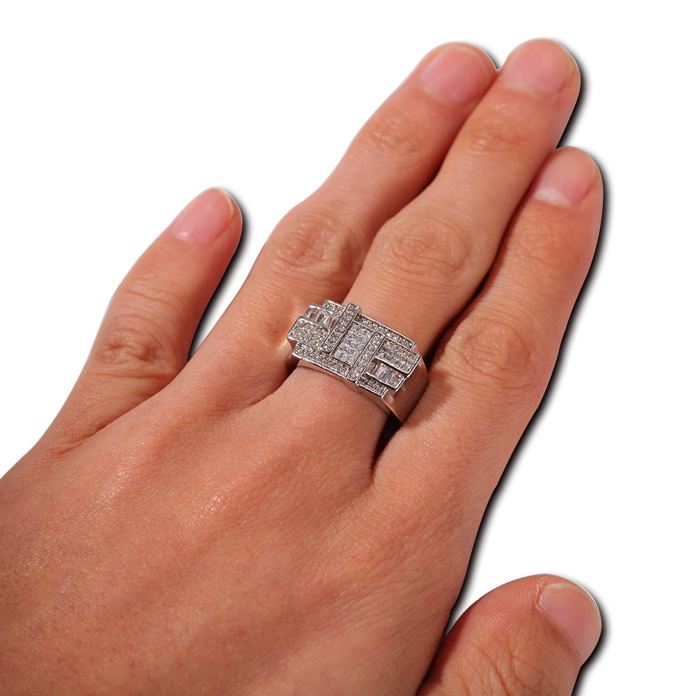 Rings Hip Hop Square Zircon Ring Adjustable St. Valentine's