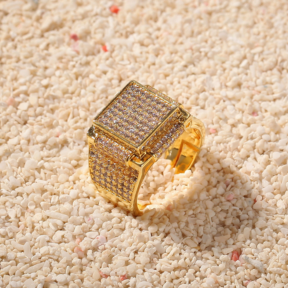 Rings Zircon Ring Square Bling Rap Spectrum