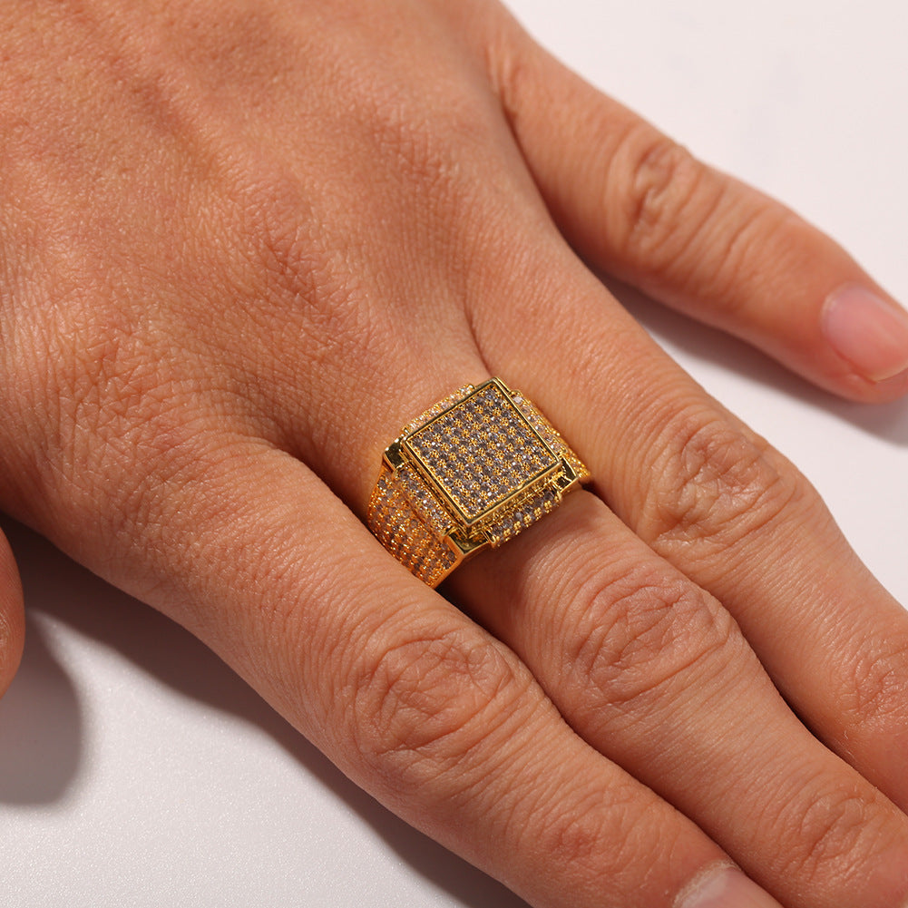 Rings Zircon Ring Square Bling Rap Spectrum