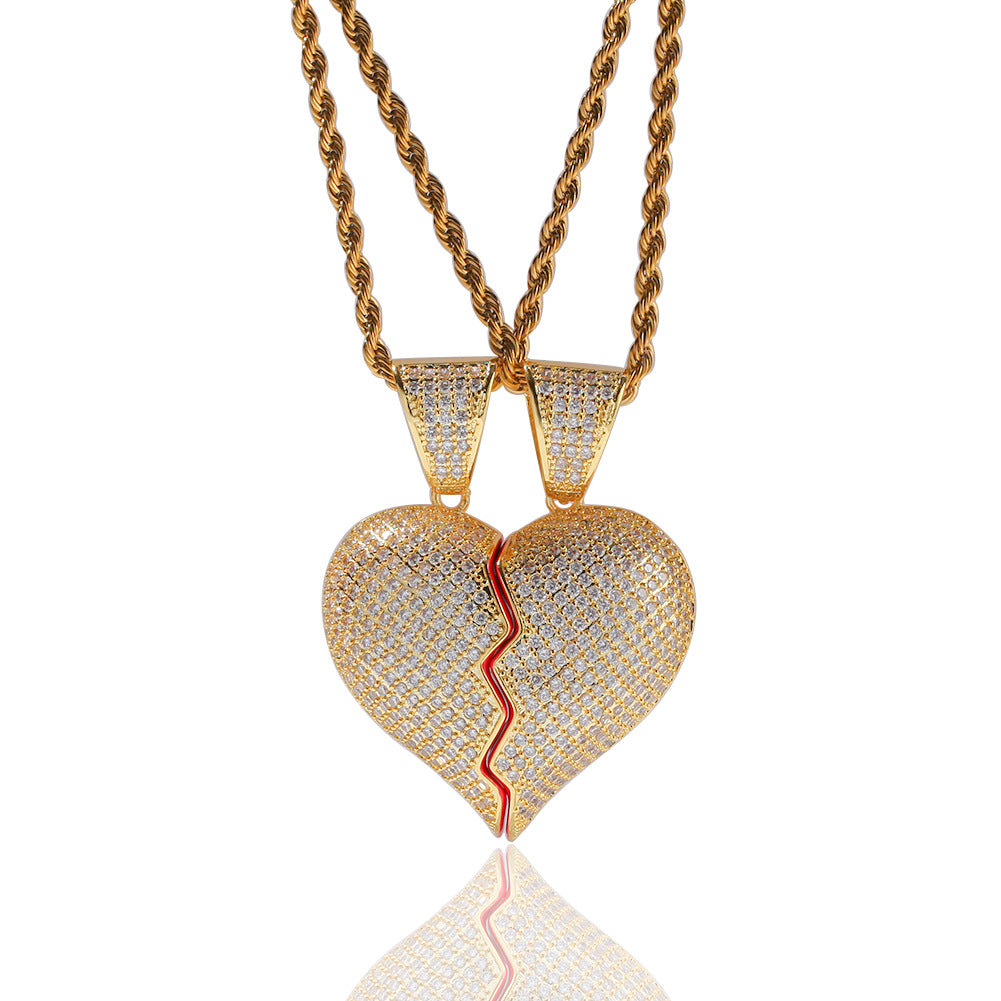 Jewelry Two Halves Heartbreak Combination Pendant Copper Inlaid Zircon St. Valentine's Spectrum Angel Pieces