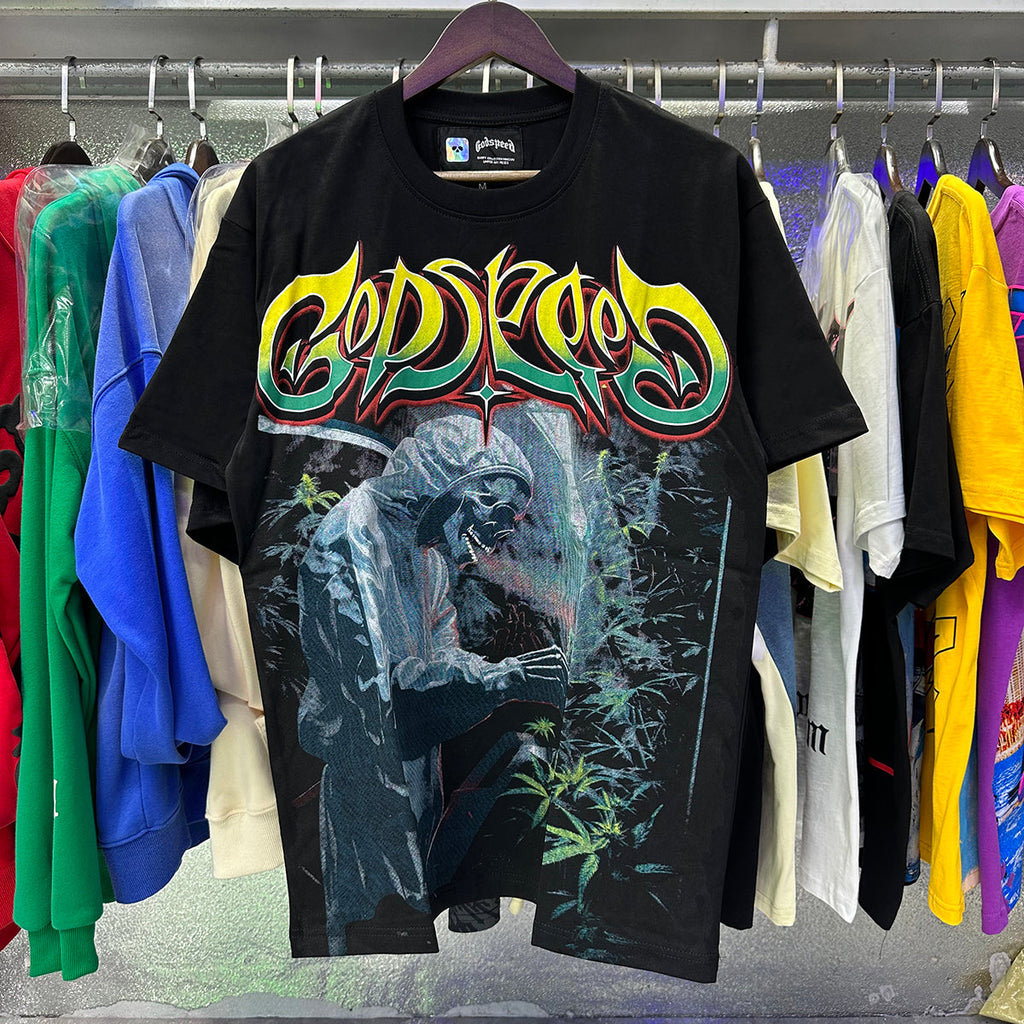 Godspeed T Shirts Biochemical Skull Poppy Print Cotton Casual Short Sleeve Men and Women