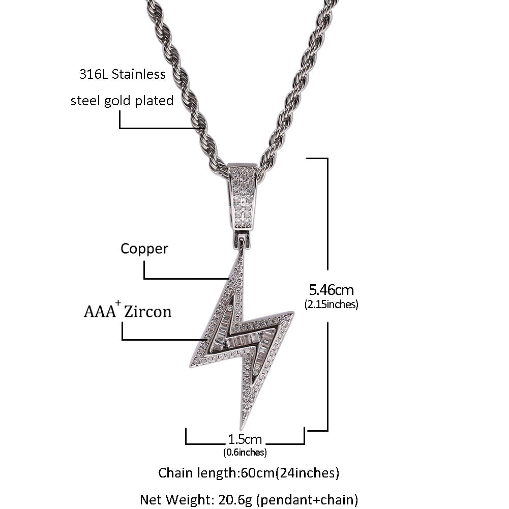 Jewelry hip hop cool lightning pendant copper inlaid zircon hiphop lightning Spectrum