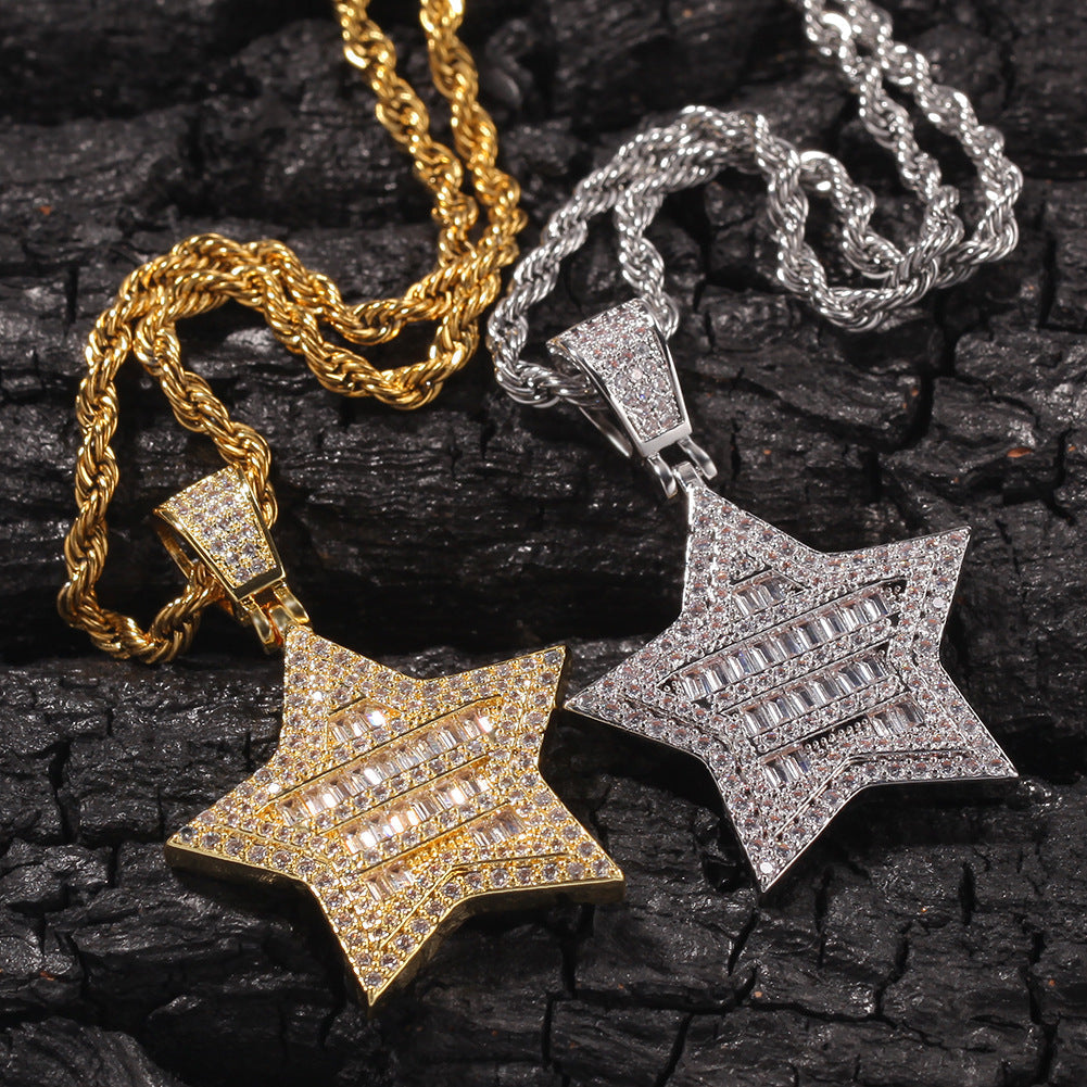 Jewelry Square Circle Zircon Pentagram Pendant Necklace St. Valentine's Spectrum Royalty Angel Pieces