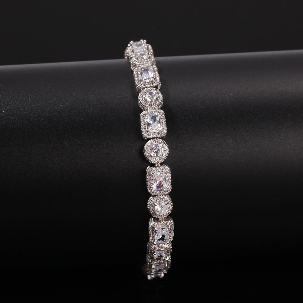 Bracelet Hip Hop Bracelet Square Round Copper with Zircon St. Valentine's Spectrum