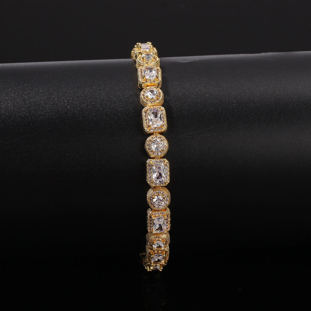 Bracelet Hip Hop Bracelet Square Round Copper with Zircon St. Valentine's Spectrum