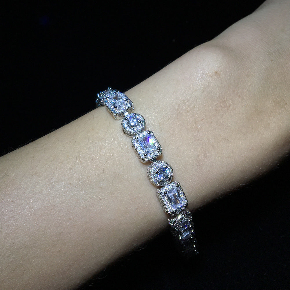 Bracelet Hip Hop Bracelet Square Round Copper with Zircon St. Valentine's Spectrum