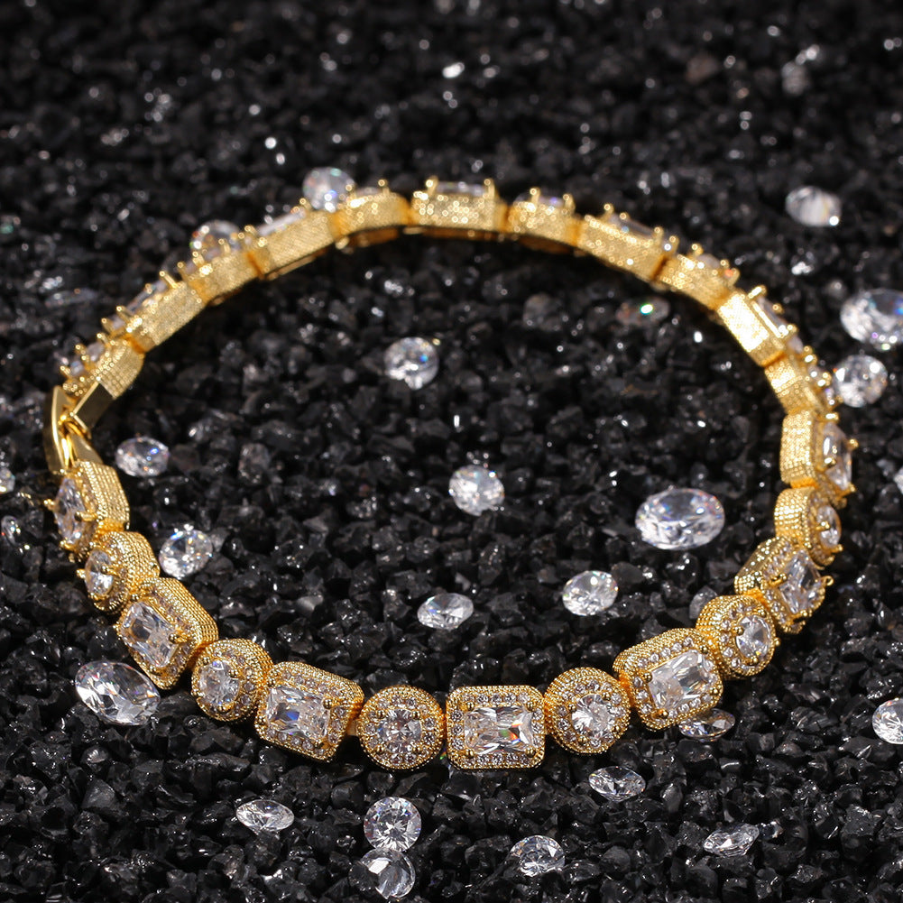 Bracelet Hip Hop Bracelet Square Round Copper with Zircon St. Valentine's Spectrum