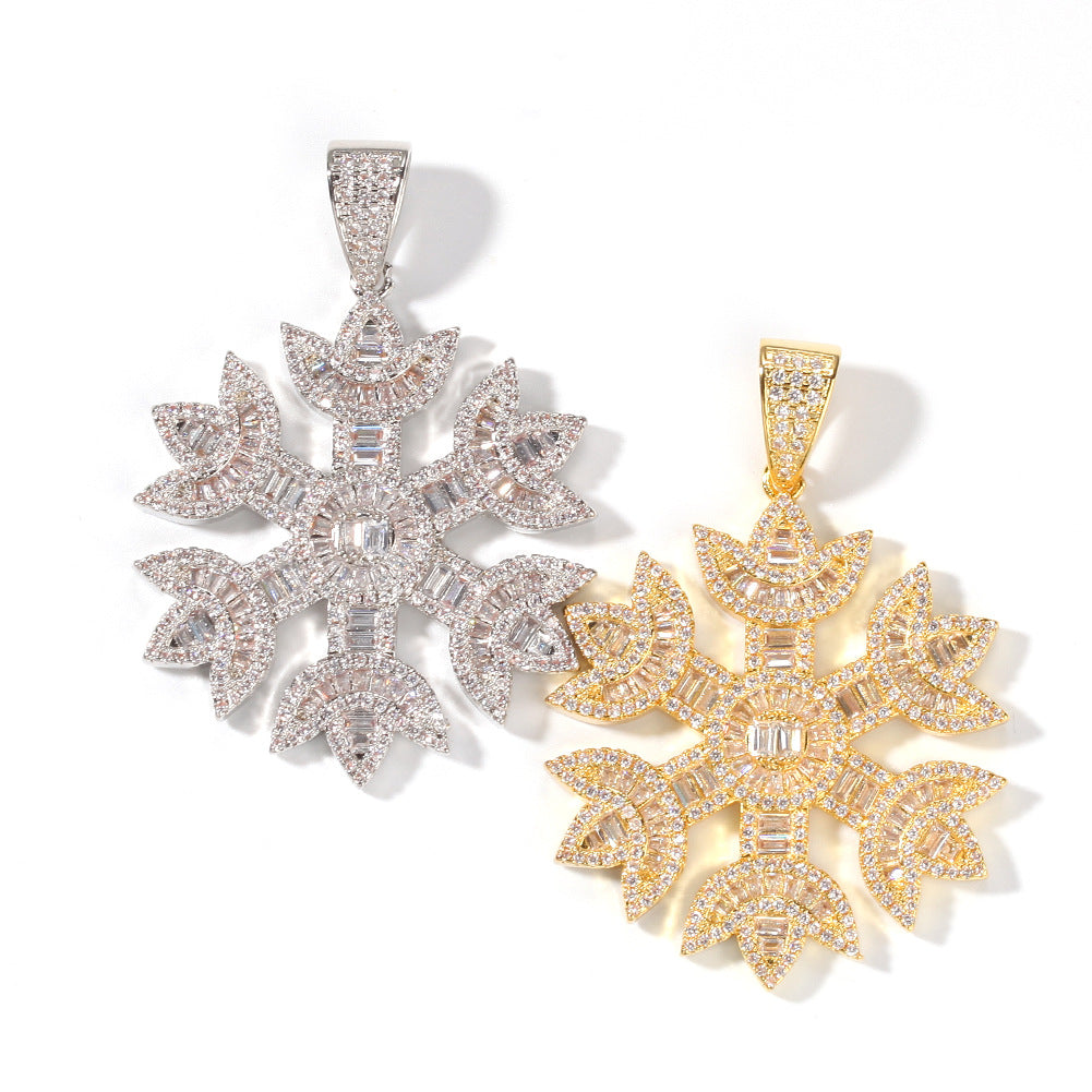 Jewelry Vintage Snowflake Pendant Necklace Copper Zircon Snowflake Spectrum