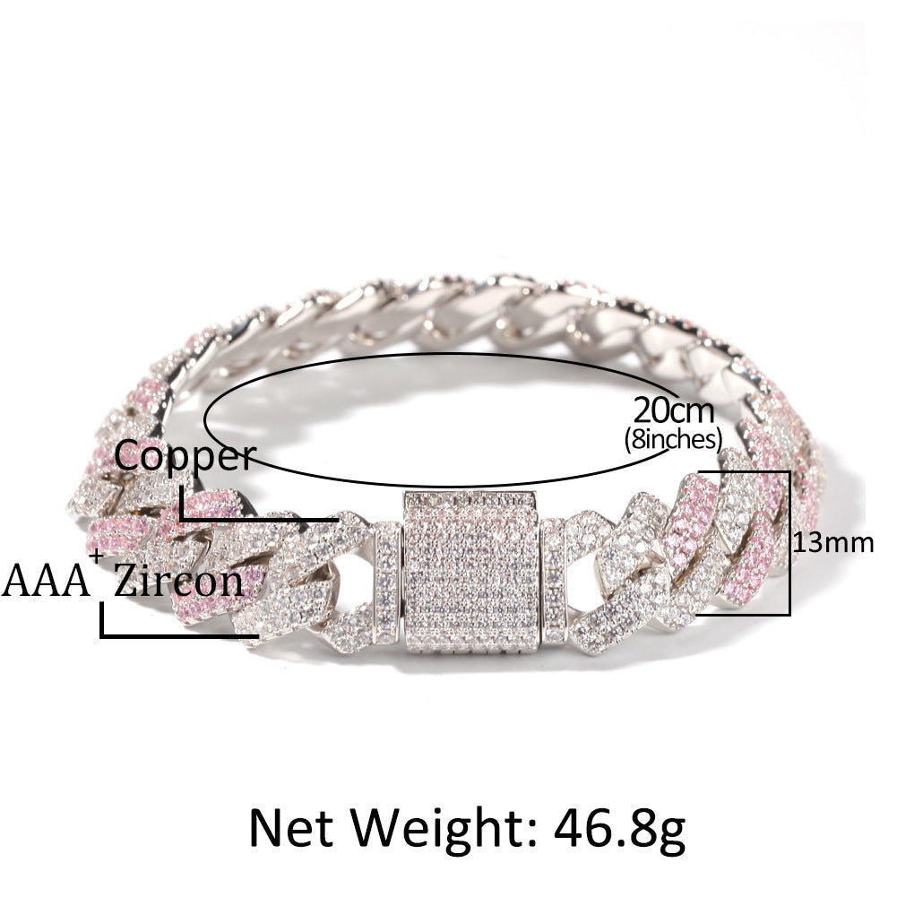 Bracelet silver powder matching bar Cuban chain bracelet hiphop St. Valentine's Spectrum