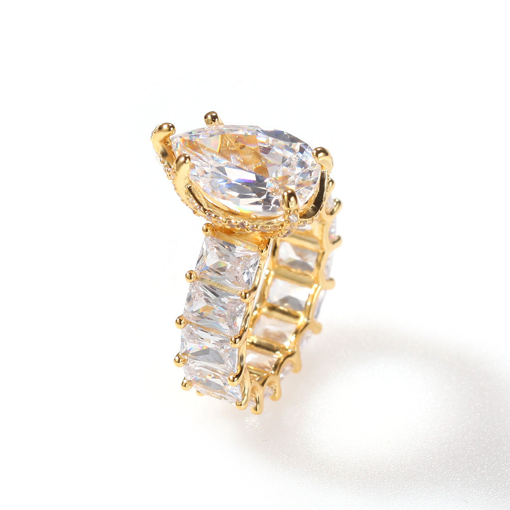 Rings Square Zirconium Hip Hop Ring Single Row Zircon St. Valentine's