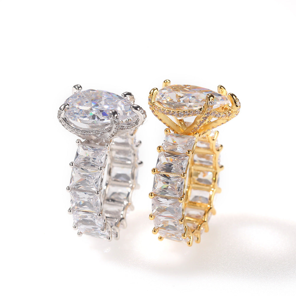 Rings Square Zirconium Hip Hop Ring Single Row Zircon St. Valentine's