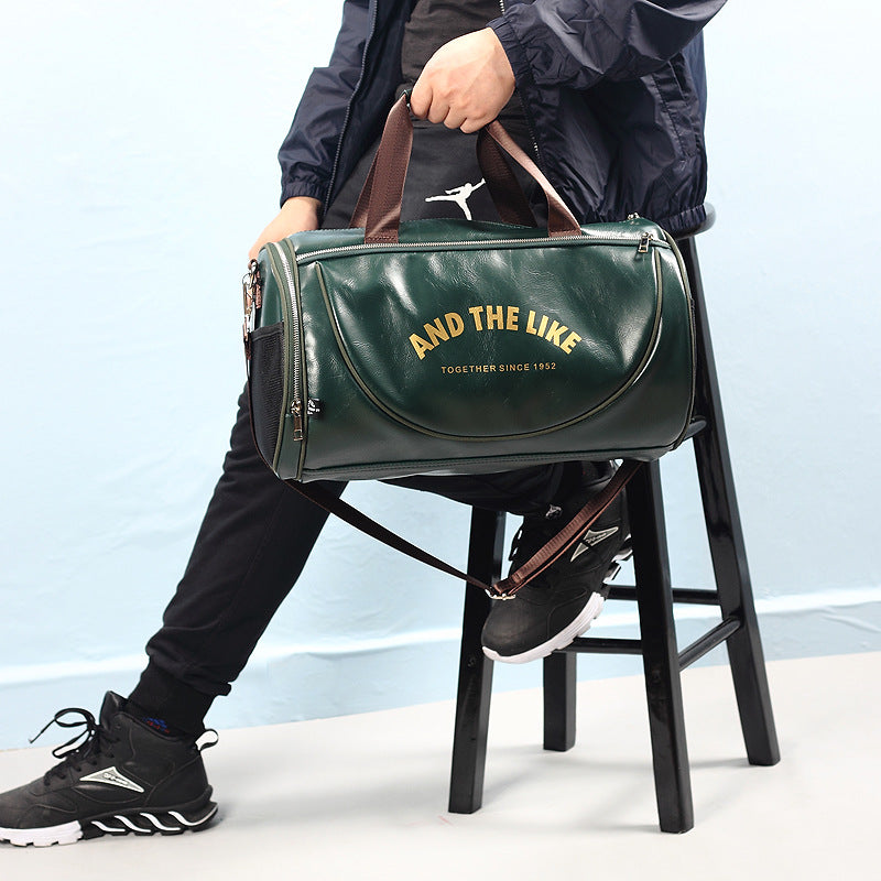 Leather duffel bag shoulder messenger bag travel bag sports bag men's fitness bag women's portable training bag