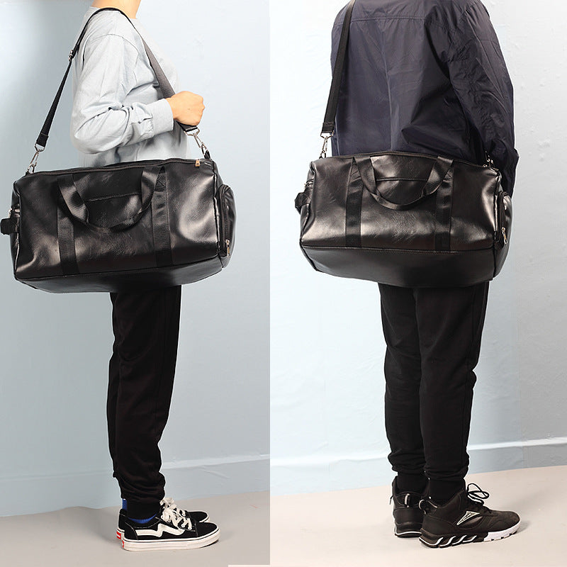 Leather duffel bag crossbody shoulder bag short trip portable travel bag yoga bag