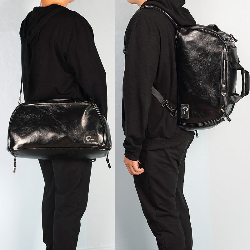 Leather duffel bag shoulder messenger bag dry and wet separation backpack male student bag leisure travel bag
