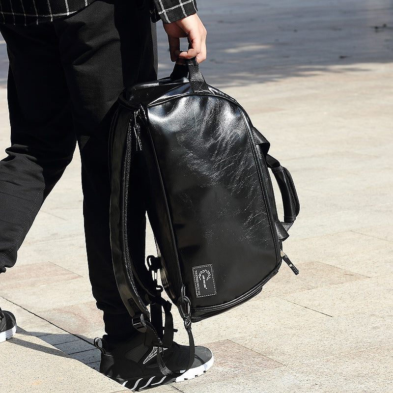 Leather duffel bag shoulder messenger bag dry and wet separation backpack male student bag leisure travel bag
