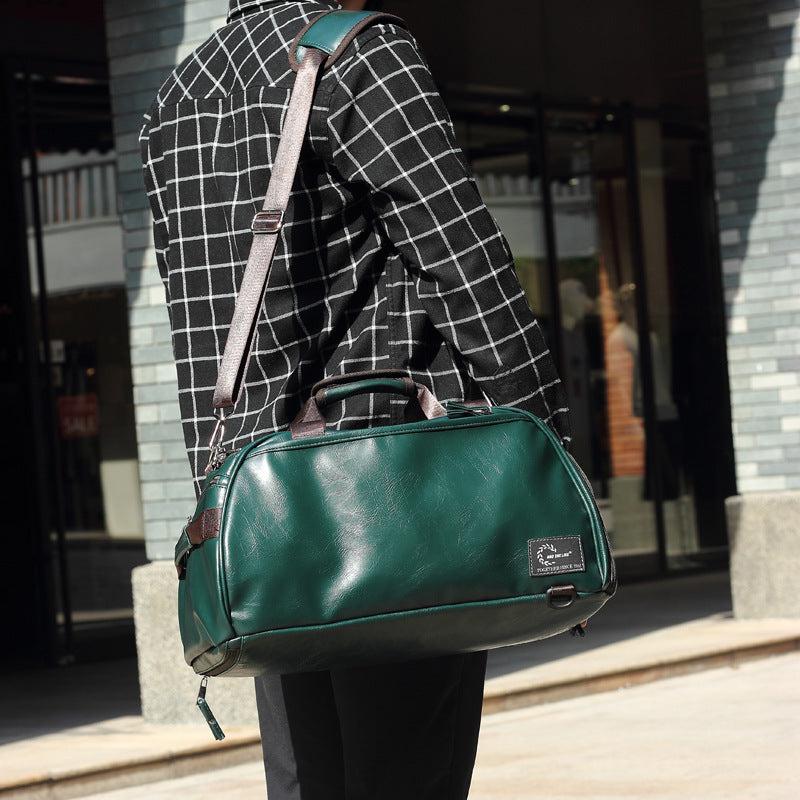 Leather duffel bag shoulder messenger bag dry and wet separation backpack male student bag leisure travel bag