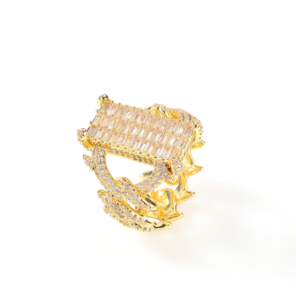 Rings Gold Plated Square Zirconium Personality Hip Hop Ring St. Valentine's