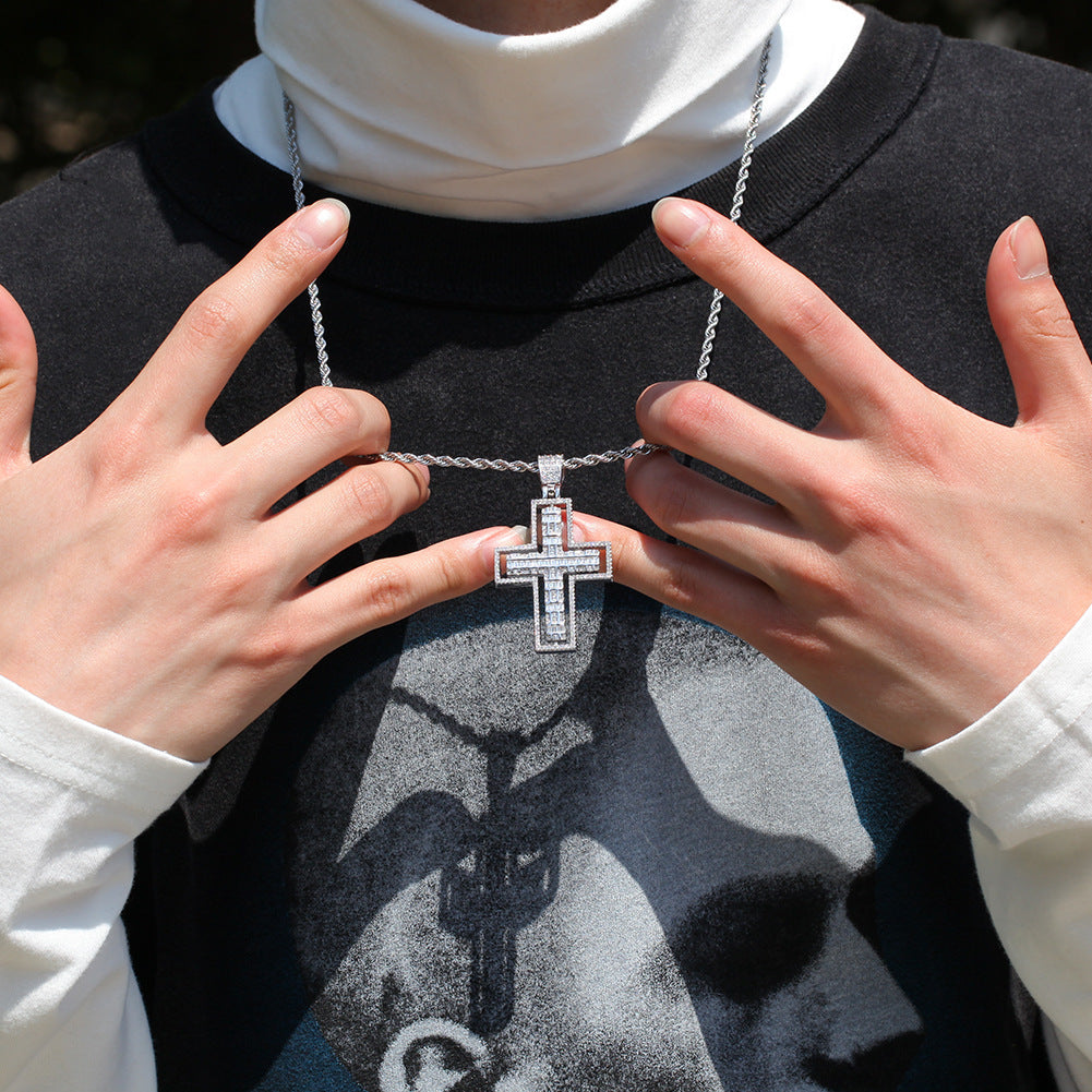 Jewelry Rotatable Double Sided Cross Pendant Necklace Fashion Zircon Pendant Spectrum St. Valentine's