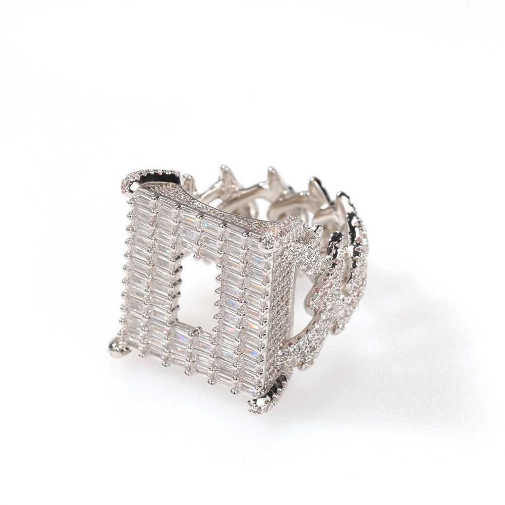 Rings Square Zirconium Jewelry Back Ring Hip Hop Spectrum