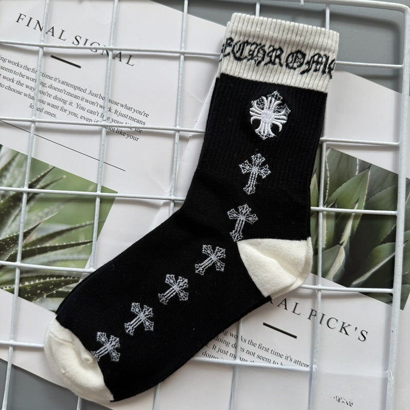 Chrome Hearts Socks Medium Tall Striped Letter Red Lip Embroidery