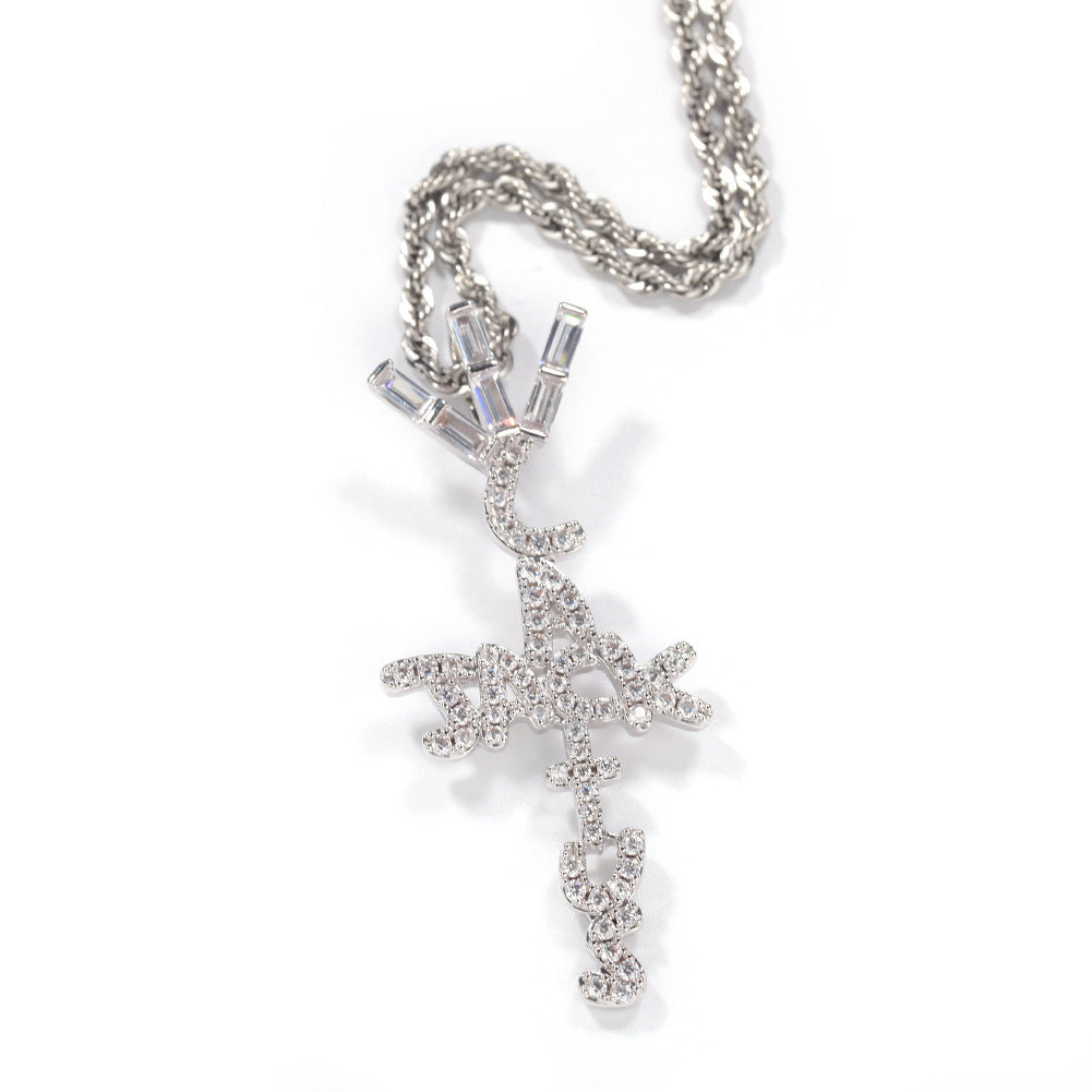Jewelry Hip Hop Trendy Brand Diamond Cactus Jack Letter Pendant Necklace Spectrum Alphabet Pieces St. Valentine's