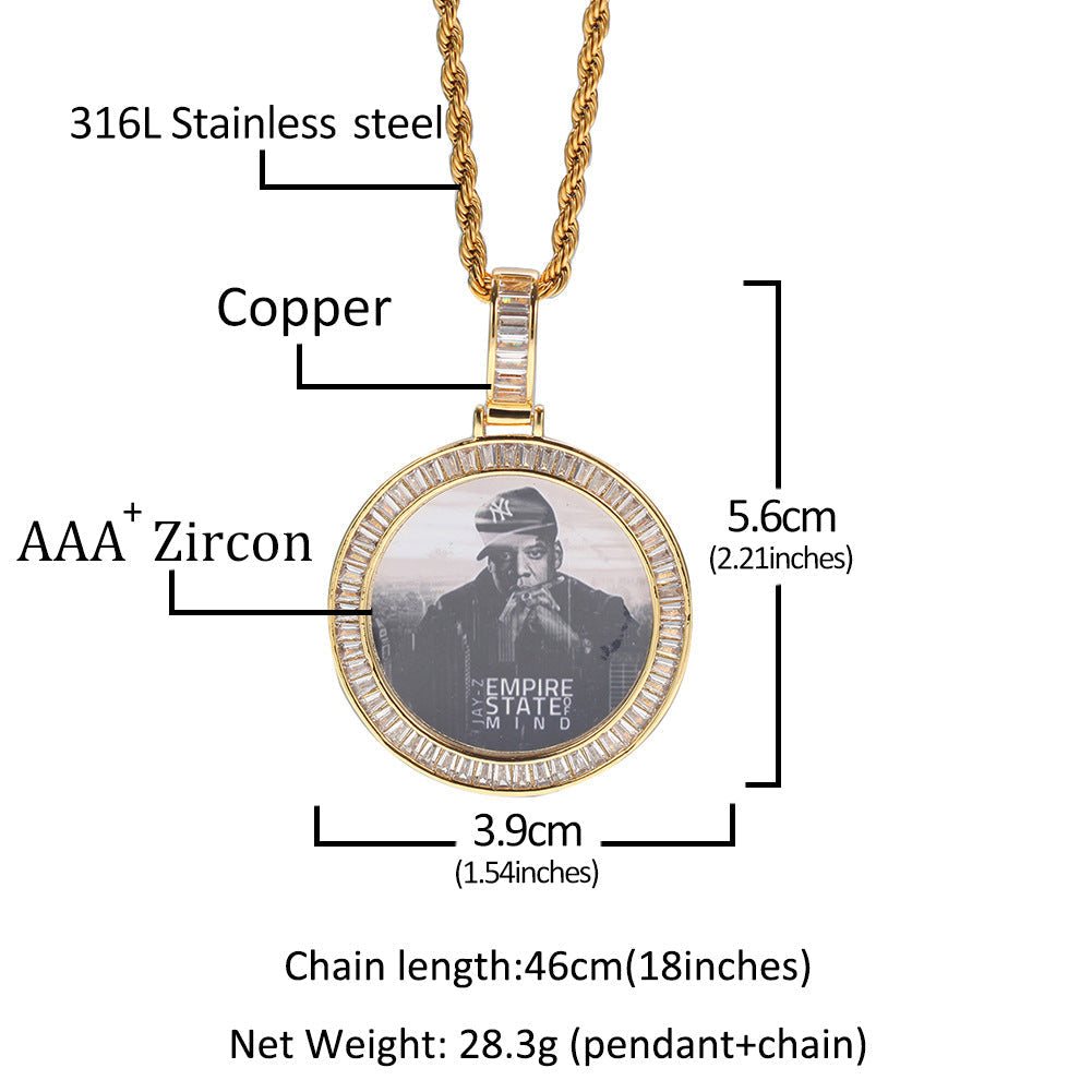 Jewelry Copper T Square Zircon Round Pendant Hip Hop Spectrum