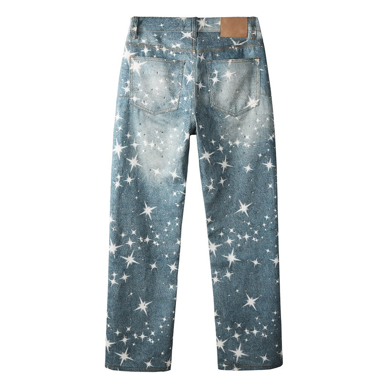 Mens trendy purple jeans, 100% cotton Rhinestones #9141