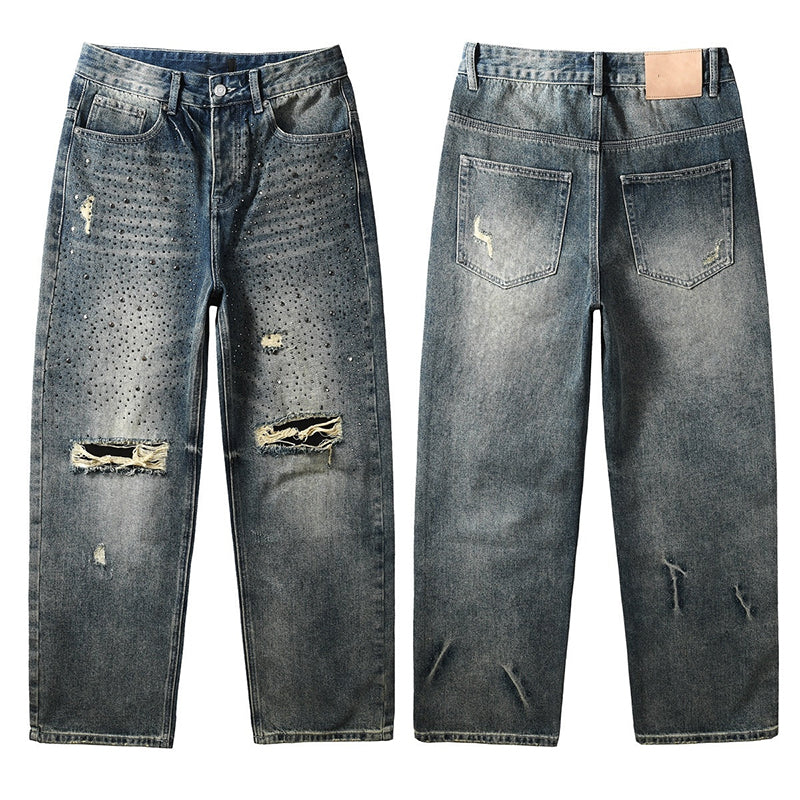 Mens trendy purple jeans, 100% cotton Rhinestones #9131