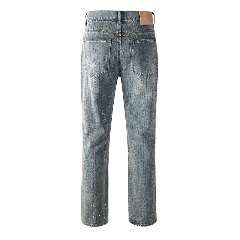 Mens trendy purple jeans, 100% cotton Rhinestones #9140