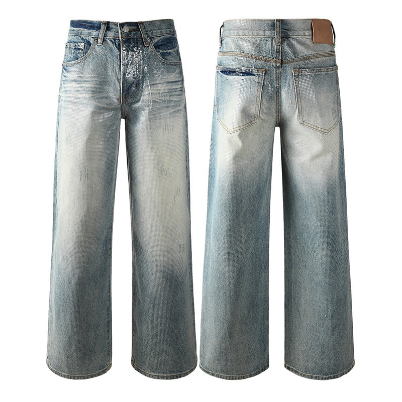 Mens trendy purple jeans, 100% cotton Rhinestones #103