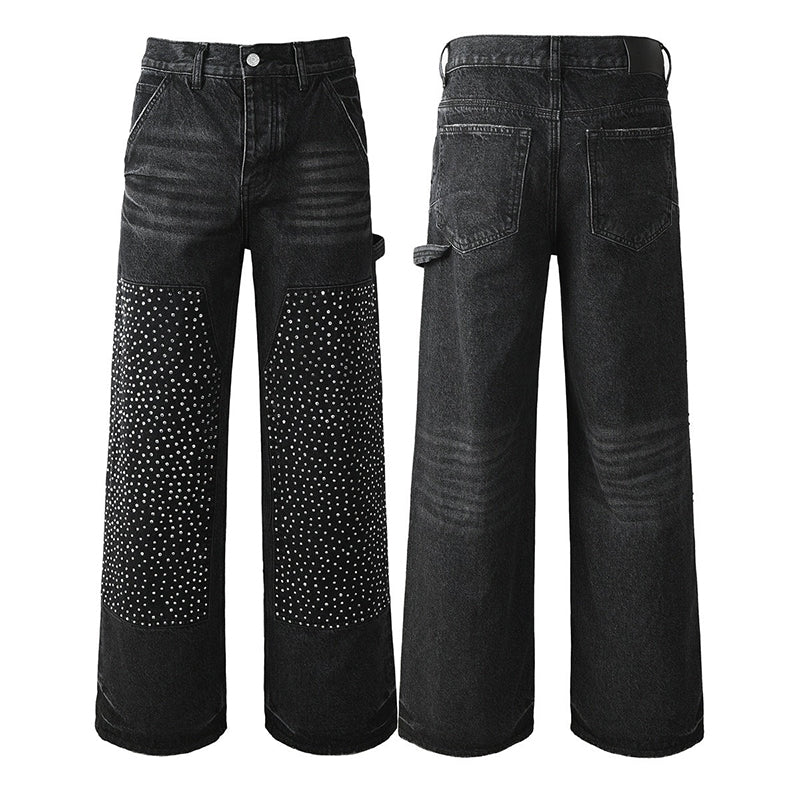 Mens trendy purple jeans, 100% cotton  Jeans Rhinestones #104