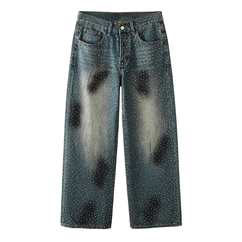 Mens trendy purple jeans, 100% cotton Jeans Rhinestones #106