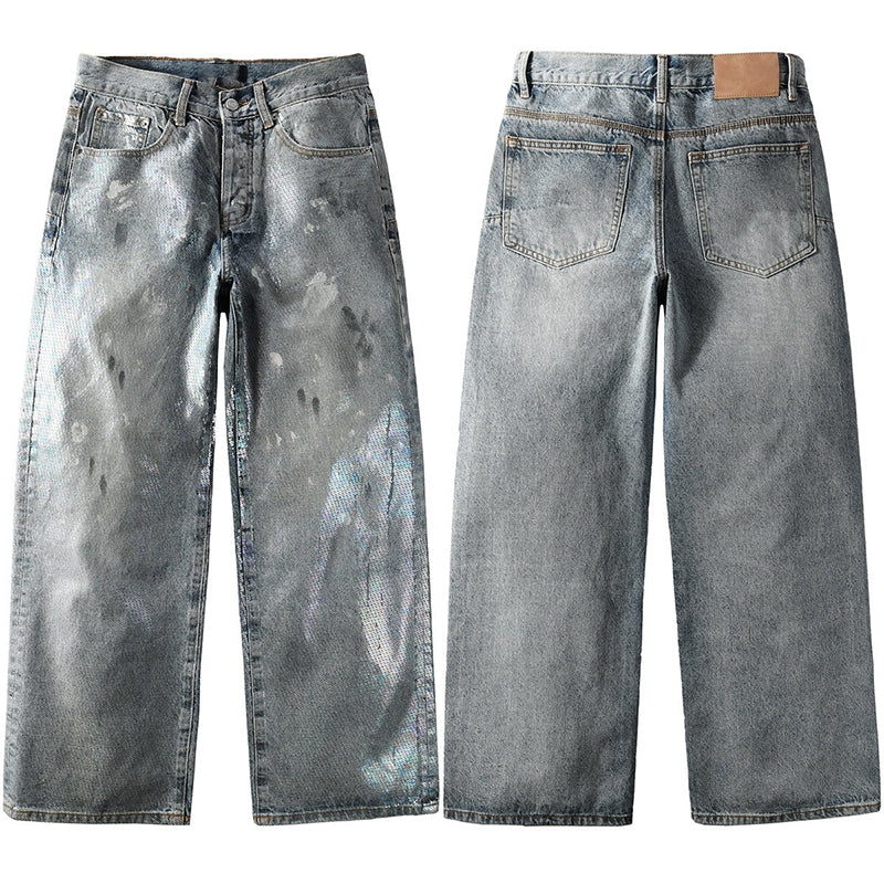 Mens trendy purple jeans, 100% cotton Rhinestones #108
