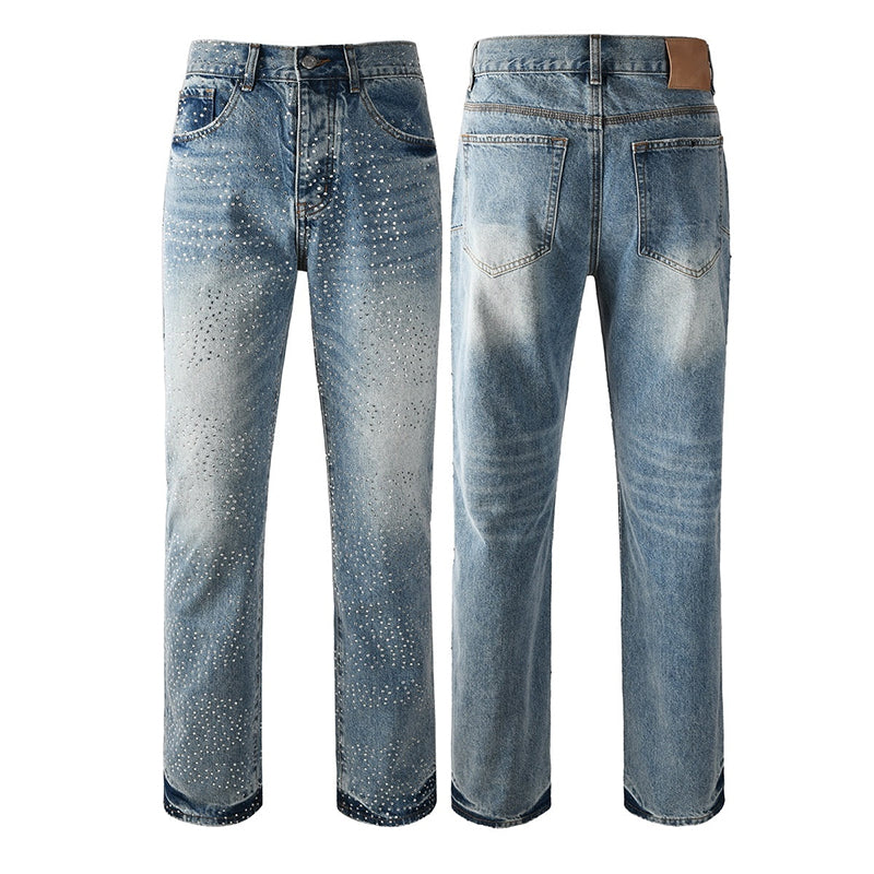 Mens trendy purple jeans, 100% cotton Jeans Rhinestones #9137