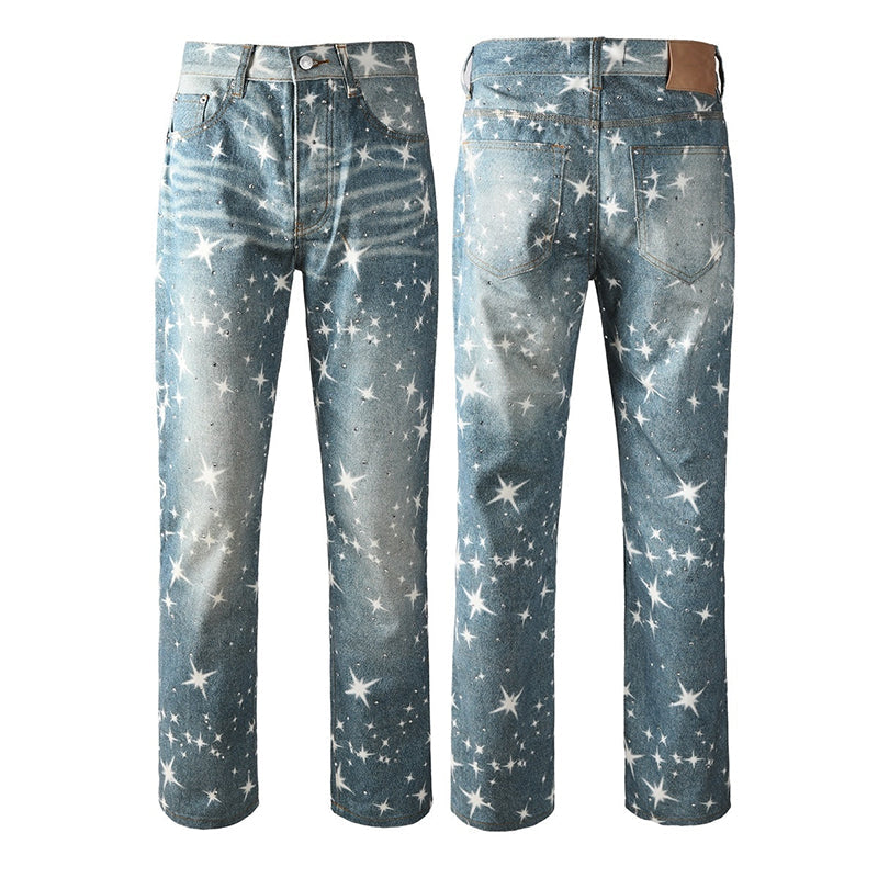 Mens trendy purple jeans, 100% cotton Jeans Rhinestones #9141