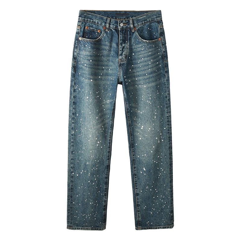 Mens trendy purple jeans, 100% cotton Rhinestones #9139