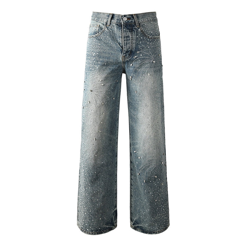 Mens trendy purple jeans, 100% cotton Jeans Rhinestones #9133