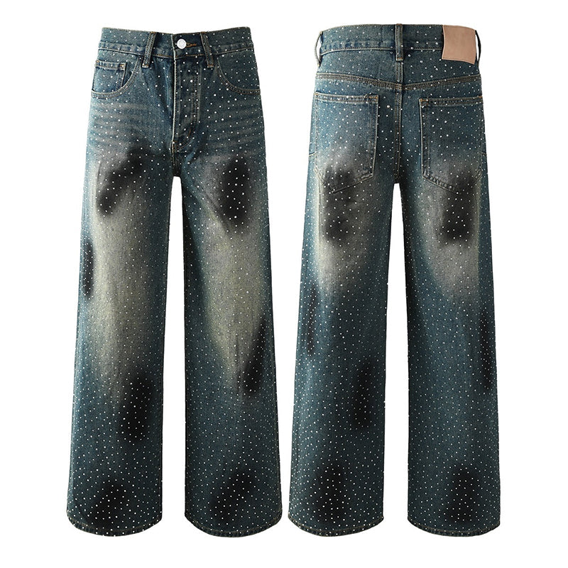 Mens trendy purple jeans, 100% cotton Jeans Rhinestones #106