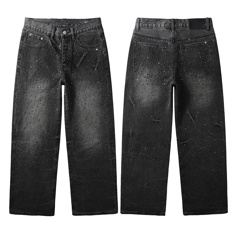 Mens trendy purple jeans, 100% cotton Jeans Rhinestones #105