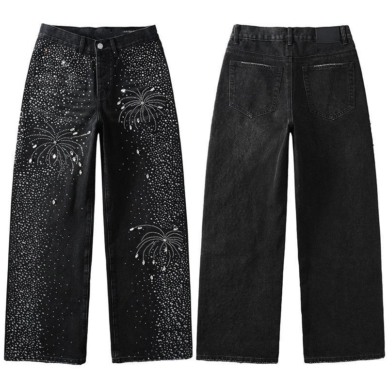 Mens trendy purple jeans, 100% cotton Rhinestones #9125