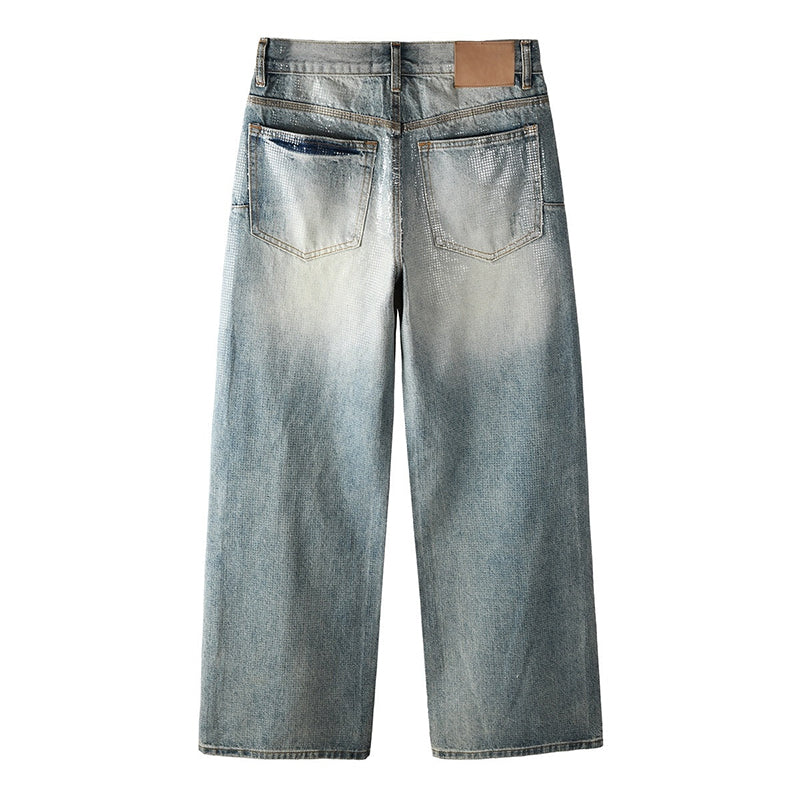 Mens trendy purple jeans, 100% cotton Jeans Rhinestones #103