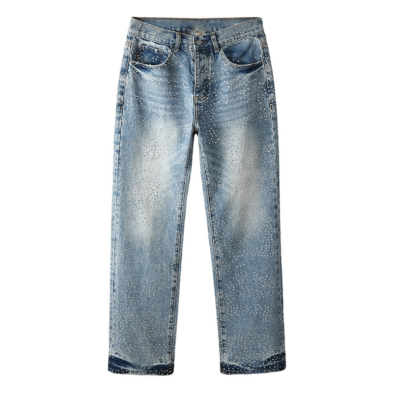 Mens trendy purple jeans, 100% cotton Rhinestones #9137